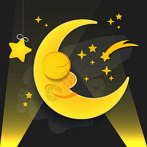 nightca 中睡着的微笑月亮的矢量图解绘画月光催眠曲卡片故事卡通片孩子插图夹子蓝色图片