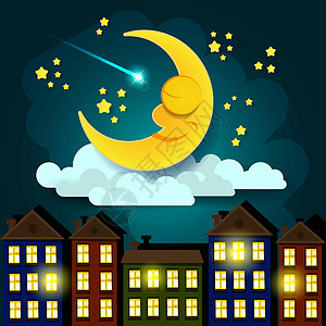 晚安插图 适用于贺卡海报或 T 恤印刷月亮星星婴儿孩子艺术邀请函卡片天空涂鸦宇宙图片