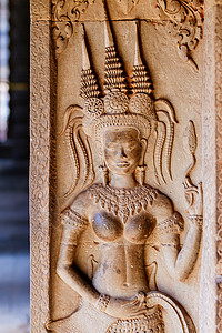 飞天舞者雕刻在石头上 遍布在吴哥窟 世界上最大的宗教寺庙建筑群纪念碑 的墙壁上 暹粒 柬埔寨 联合国教科文组织世界遗产骶骨艺术品图片