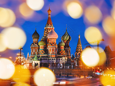 著名的地标克里姆林宫红广场上的圣巴西尔大教堂 灯泡在俄罗斯莫斯科旅游背景框架游客观光教会吸引力城市宗教建筑图片