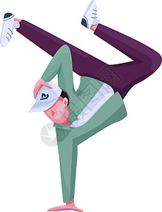 街舞表演者平面颜色矢量不露面的角色 少年都市舞者 用于网页图形设计和动画的表演孤立卡通插图图片