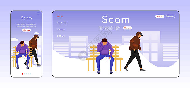 诈骗自适应登陆页面平面颜色矢量模板 勒索手机和PC主页布局 有要求的信 威胁一页网站用户界面 网页跨平台设计图片