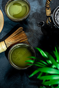 日语或亚裔健康排水者排毒绿茶叶子粉状文化食物饮料仪式绿色杯子图片