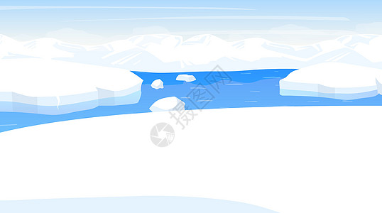 北极平面矢量图 南极景观 有冰山的北海 有海洋的全景多雪的土地 极地寒冷的场景 北欧表面 冰霜峡湾 阿拉斯加州 北极卡通背景图片