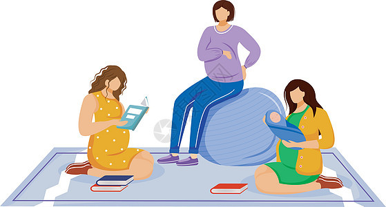 年轻的母亲和孕妇制作图案平面矢量图图片
