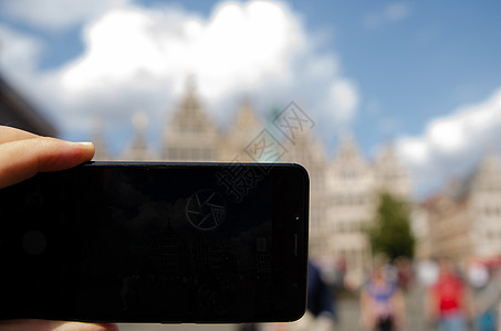 安特卫普 比利时佛兰德斯 2019年8月 在市政厅广场旅行天空蓝色大教堂雕像照片街道喷泉地标纪念碑图片