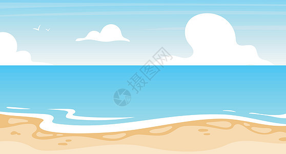 它制作图案海滩平面平面矢量图全景支撑野生动物海岸线墙纸场景海景情调插图阳光图片