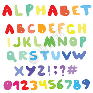 孤立的手绘矢量字母表 设置彩色英文字母语言书法脚本涂鸦数字手工英语草图学校中风图片