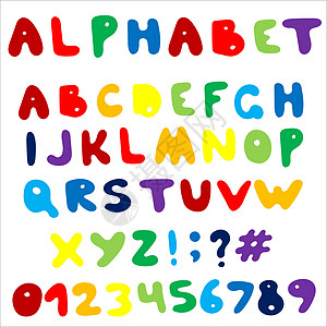 孤立的手绘矢量字母表 设置彩色英文字母涂鸦插图教育学校孩子字体英语中风语言书法图片