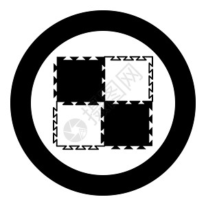 益智运动垫与泡沫玩概念榻榻米图标在圆圈黑色矢量插图平面样式图像图片