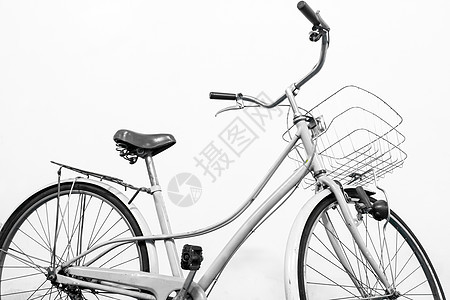 旧自行车白色背景白背景框架踏板运输车辆蓝色艺术运动座位古董城市图片