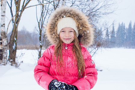 冬天下雪日户外可爱的小女孩天气幸福外套孩子手套公园围巾帽子女性晴天图片