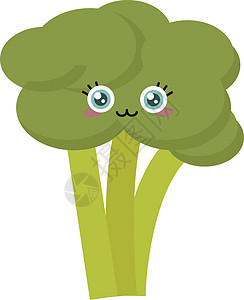 白色背景上的可爱绿色孩子们健康植物食物维生素蔬菜营养饮食卡通片图片