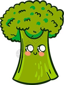 白色背景上的可爱微笑蔬菜植物健康孩子们卡通片饮食食物绿色绘画图片