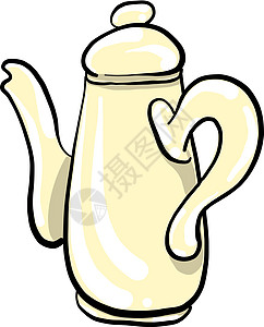 白色背景上的黄色喝咖啡材料日用品厨房饮料早餐黑色炊具茶壶图片