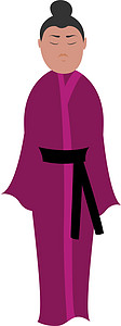 白色背景上的紫色和服戏服绘画装饰女性女士黑色风格扇子卡通片图片