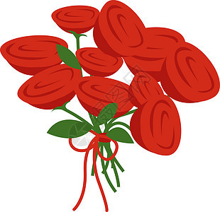 白色背景上的红色植物玫瑰艺术绿色叶子花束绘画水彩婚礼图片