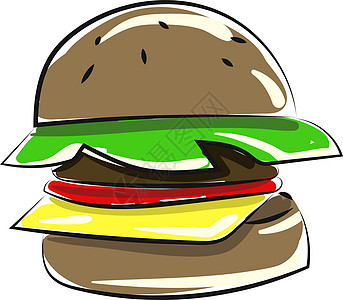 双层牛肉堡白色背景上的汉堡菜单绘画午餐插图艺术草图面包牛肉小吃食物插画