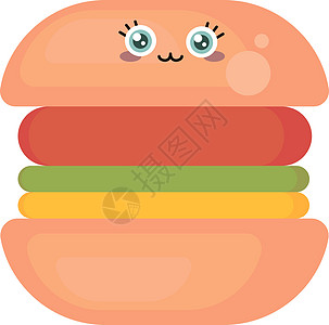 双层牛肉堡白色背景上的可爱餐厅插图菜单牛肉面包午餐食物卡通片包子小吃插画