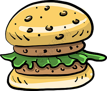双层牛肉堡白色背景上的汉堡小吃午餐插图面包绘画牛肉草图菜单包子食物插画