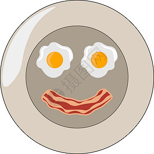 白色背景上的培根和鸡蛋插图厨房平底锅油炸熏肉黄色烹饪食物蛋黄猪肉图片