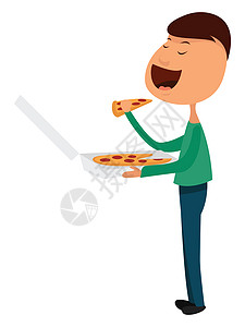 男人在白色背景上吃披萨 插图 矢量图片