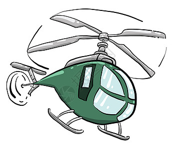 绿色直升机 插图 白色背景的矢量图片