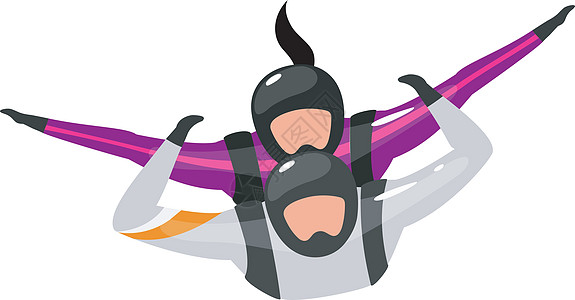 串联自由落体平面矢量图 与教练一起跳伞 极限运动 积极的生活方式 户外运动 运动员运动员在白色背景上孤立的卡通人物潜水讲师伞兵活图片