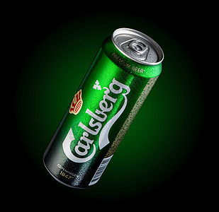 卡尔斯伯格啤酒罐灯光饮料酒精绿色啤酒背光社论营销广告工作室图片