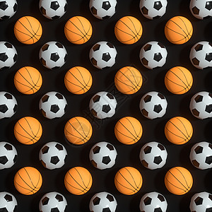具有黑色 background3d 渲染的重复运动球图案风格拼贴画爱好装饰团体活动篮球足球推介会娱乐图片