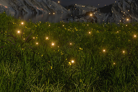 飞虫在草地上飞行 3D投影萤火虫风景草原季节农村环境花园土地渲染辉光图片