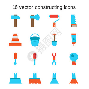 构造和构建图标集设置贴纸木工锤子胶水工具尺寸水泥插图维修斧头图片