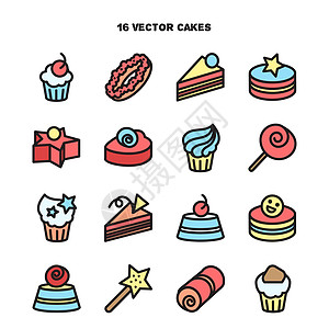 面包店和蛋糕图标的集合 糖果糖se派对纪念日星星糕点问候语甜点巧克力庆典食物奶油图片