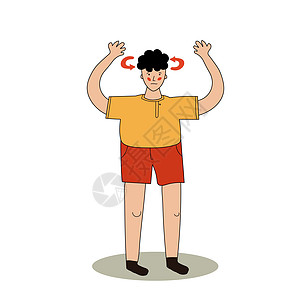 一个穿短裤的人头晕目眩 在人类眩晕 来自太阳的中暑 手绘风格的 Vecton 插图图片