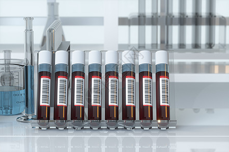 血液测试管与实验室 3D接触医生管子生物学样本临床科学家药店微生物学测试化学家图片