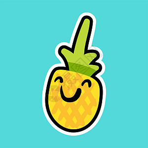 菠萝卡通贴纸微笑刺绣徽章叶子插图季节健康果汁热带海滩背景图片