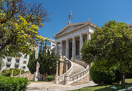 雅典希腊国家图书馆希腊国立图书馆国家文化柱子脚步建筑楼梯城市景观雕像历史性图片
