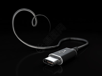 USB C 型或 USB 4 连接器电缆线艺术 3d 它制作图案连续剧剪贴插图公共汽车硬件电缆充电器界面插头闪电图片