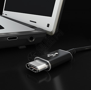 USB C 型或 USB 4 连接器电缆线艺术 3d 它制作图案闪电插图充电器数据外设适配器金属电子界面连续剧图片