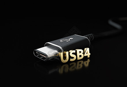USB C 型或 USB 4 连接器电缆线艺术 3d 它制作图案硬件适配器规格插图外设金属插头公共汽车速度标准背景图片