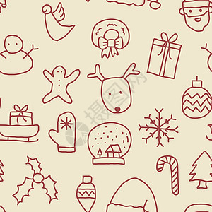 无缝圣诞图案驯鹿墙纸糖果礼物雪人插图新年雪花涂鸦手套背景图片
