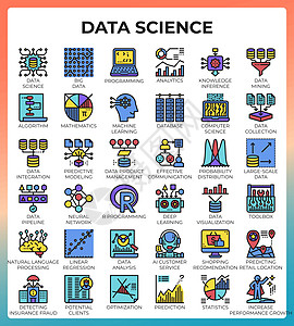 数据科学图标机器造型数学管道收藏推理人工智能统计知识算法图片