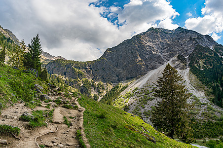 阿尔高阿尔卑斯山的登山之旅全景旅游冒险瀑布草地假期蓝色首脑山地行爬坡图片