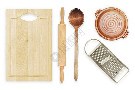 厨房用具白色餐具陶瓷木板勺子别针烹饪砧板厨具制品图片