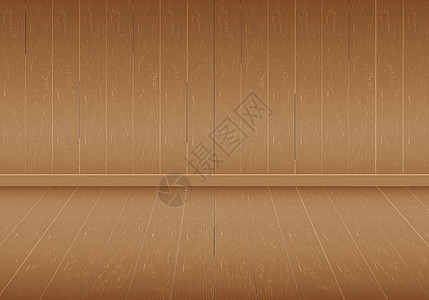 逼真的棕色木房间地板和墙壁空白空间背景矢量图图片