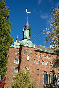 斯德哥尔摩市政厅历史房子建筑建筑学地标城市天空蓝色国家旅游图片