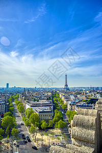 Eiffel铁塔和巴黎 法国 来自三龙座的法国街道建筑地标迂回城市胜利纪念馆建筑学历史性旅行图片