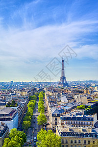 Eiffel铁塔和巴黎 法国 来自三龙座的法国城市历史天空纪念馆胜利旅行历史性建筑学地标街道图片