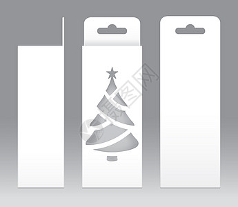 挂盒白色窗口圣诞树形状切出包装模板空白 用于设计产品包装礼品盒的空盒白色模板 白盒包装纸牛皮纸卡板包装纸板小样案件礼物窗户盒装纸图片