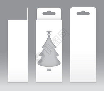 挂盒白色窗口圣诞树形状切出包装模板空白 用于设计产品包装礼品盒的空盒白色模板 白盒包装纸牛皮纸卡板包装礼物套管小样正方形零售标签图片